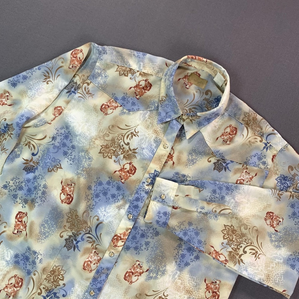 Wrangler Shirt Women XXL Multicolor Horse Western Pearl Snap Cowboy Rodeo Floral